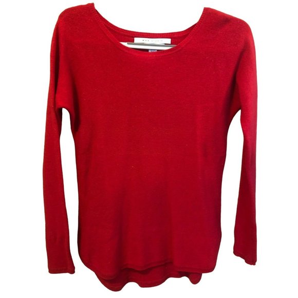 Max Studio Women's 100% 2-Ply Cashmere LS Scoop Neck Sweater Red Pullover - Picture 1 of 5